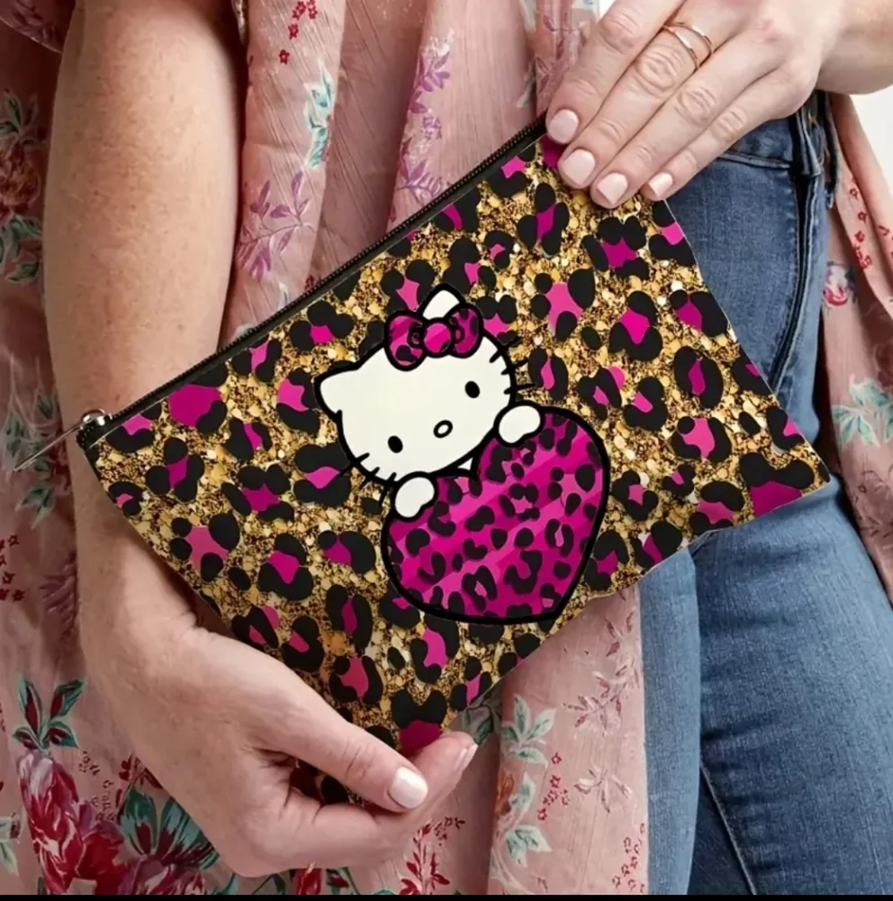 Hello Kitty Pink and Gold Patterned Cosmetic Bag